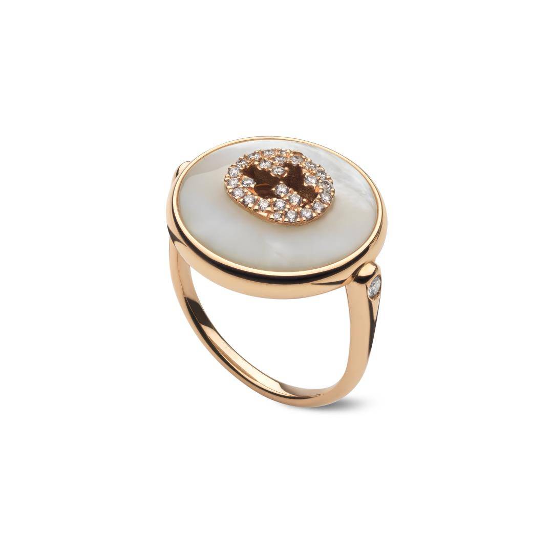 Anello Gucci Interlocking G Con madreperla e Diamanti