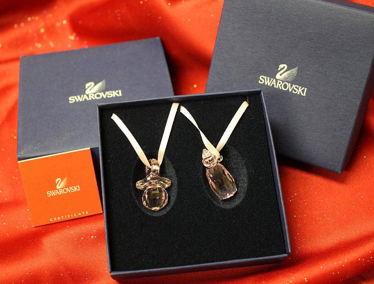 Set Ornamenti Swarovski Ciuccio e Biberon Rosa