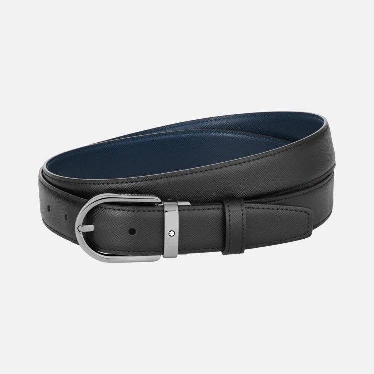 Cintura Montblanc Reversibile Nero Blu con fibbia a ferro di cavallo