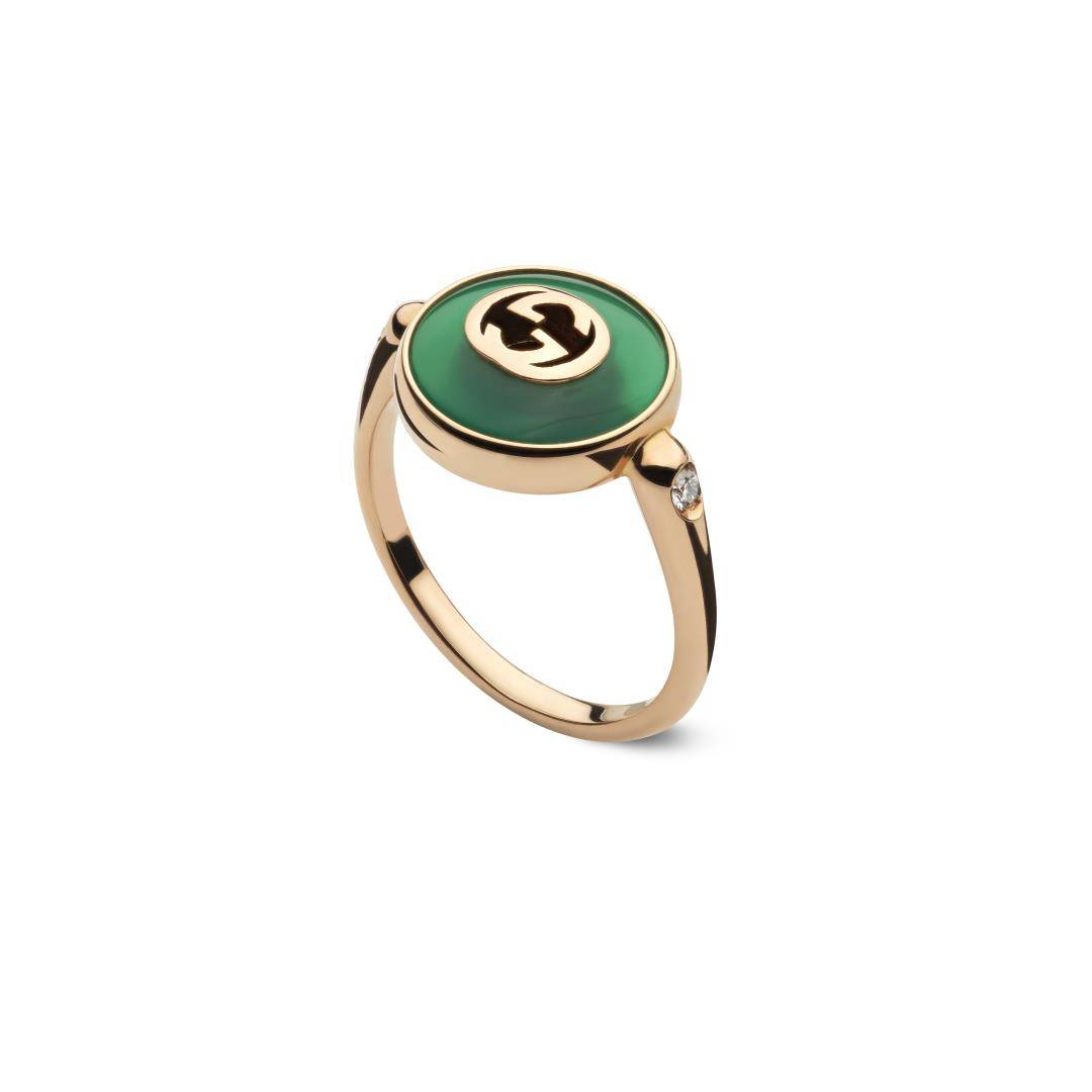 36241 Anello Gucci Interlocking G Con Agata Verde - immagine 1
