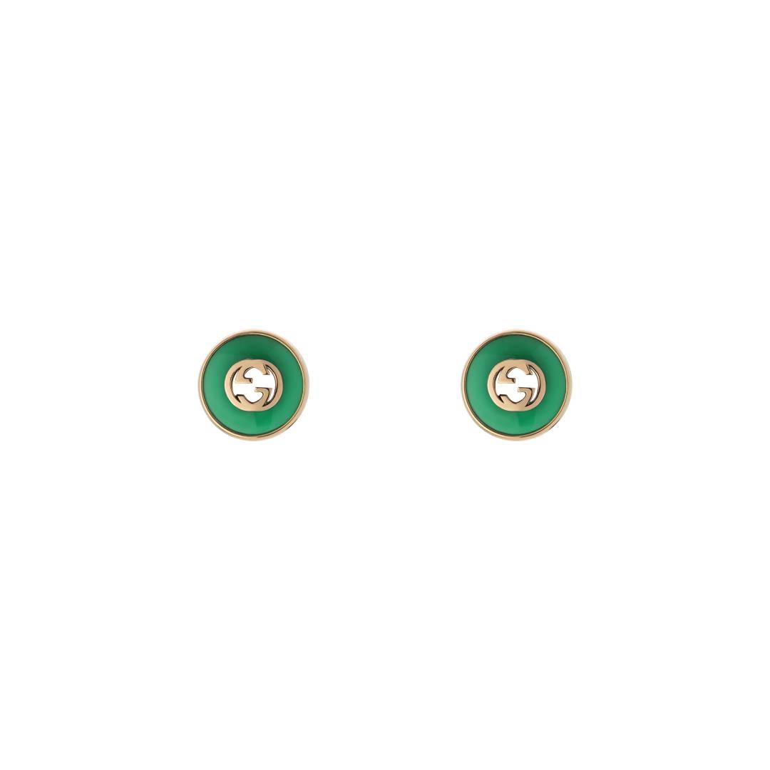 36263 Orecchini Gucci Interlocking G Con Agata Verde Oro Rosa - immagine 1