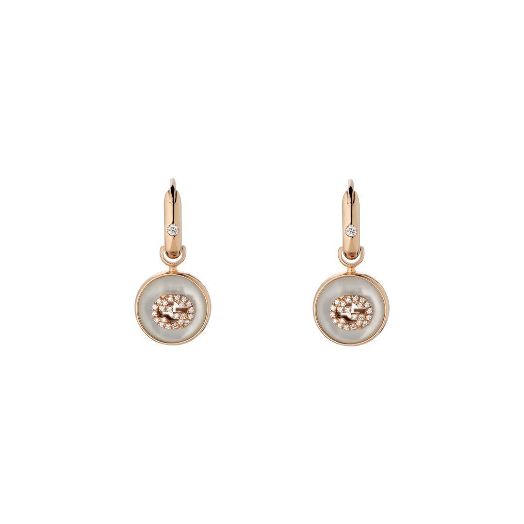 36990 Orecchini a Cerchio Gucci Interlocking G Con Madreperla Diamanti Oro Rosa - immagine 1