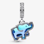 Charm Pandora Elefante Vetro di Murano Blu Pendente