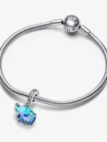 Charm Pandora Elefante Vetro di Murano Blu Pendente - immagine 2