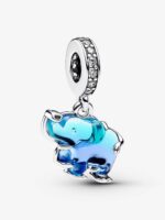 Charm Pandora Elefante Vetro di Murano Blu Pendente - immagine 3