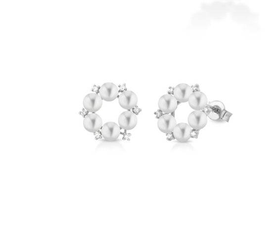 55925 Orecchini Coscia in oro bianco e cerchio di perle e diamanti - immagine 1